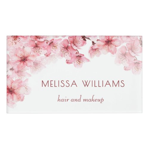 Watercolor Cherry Blossoms Pink Floral Name Tag
