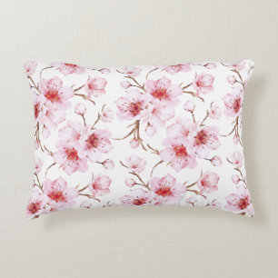 Watercolor Cherry Blossoms Pink White Accent Pillow