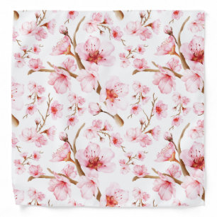 Watercolor Cherry Blossoms Pink White Bandana