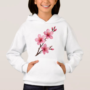 Watercolor Cherry Blossoms Pink White Hoodie
