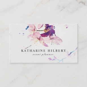 Watercolor Cherry Blossoms Purple Business Card