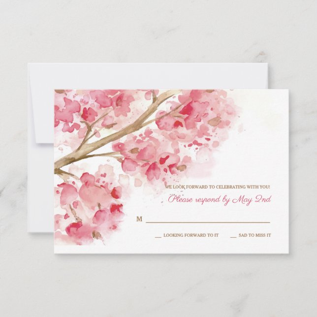 Watercolor Cherry Blossoms RSVP Cards (Front)