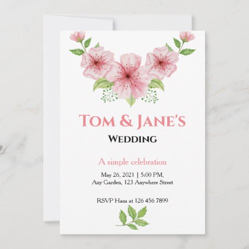 Watercolor Cherry blossoms Rustic Wedding  Invitation