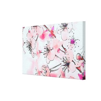 Watercolor Cherry Blossoms Spring Illustration  Canvas Print