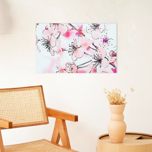 Watercolor Cherry Blossoms Spring Illustration  Canvas Print