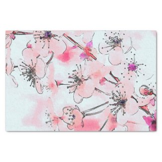 Watercolor Cherry Blossoms Spring Illustration Tissue Paper