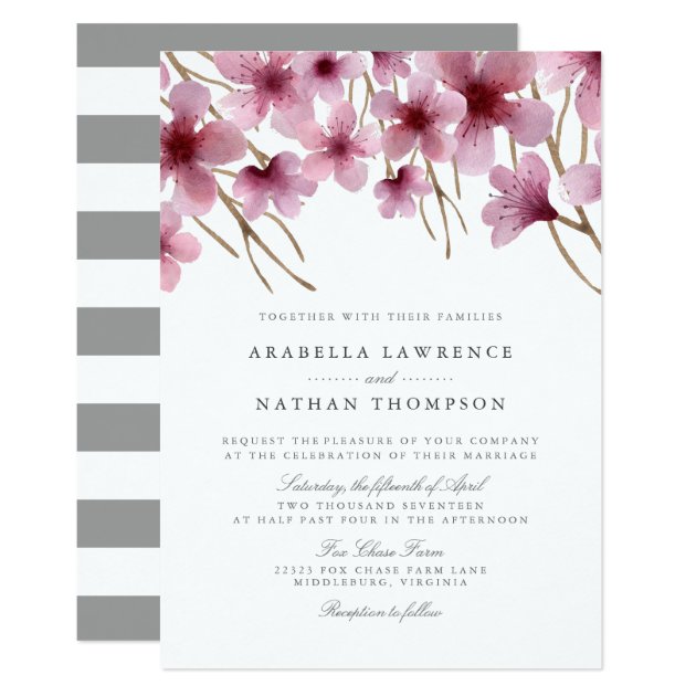 Watercolor Cherry Blossoms Wedding Invitation