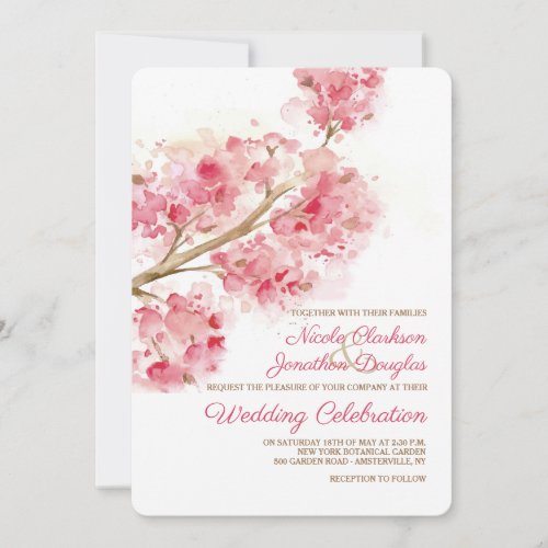 Watercolor Cherry Blossoms Wedding Invitation