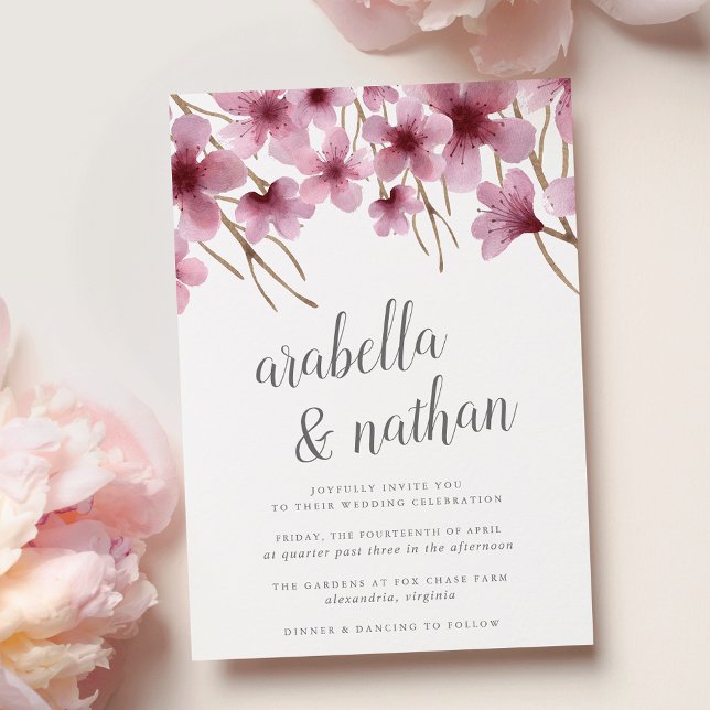 Watercolor Cherry Blossoms Wedding Invitation (Creator Uploaded)