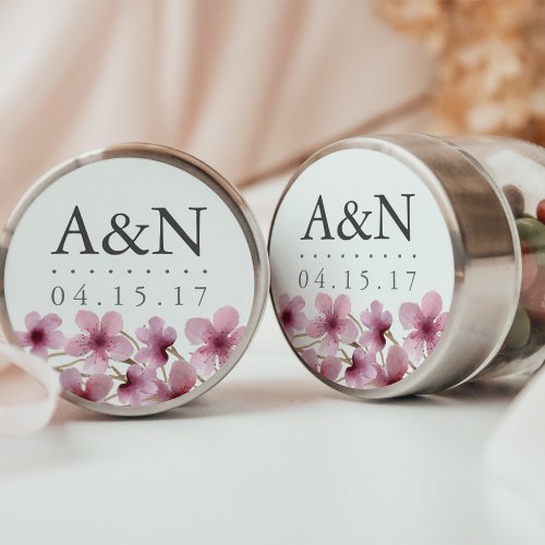 Watercolor Cherry Blossoms Wedding Monogram Classic Round Sticker