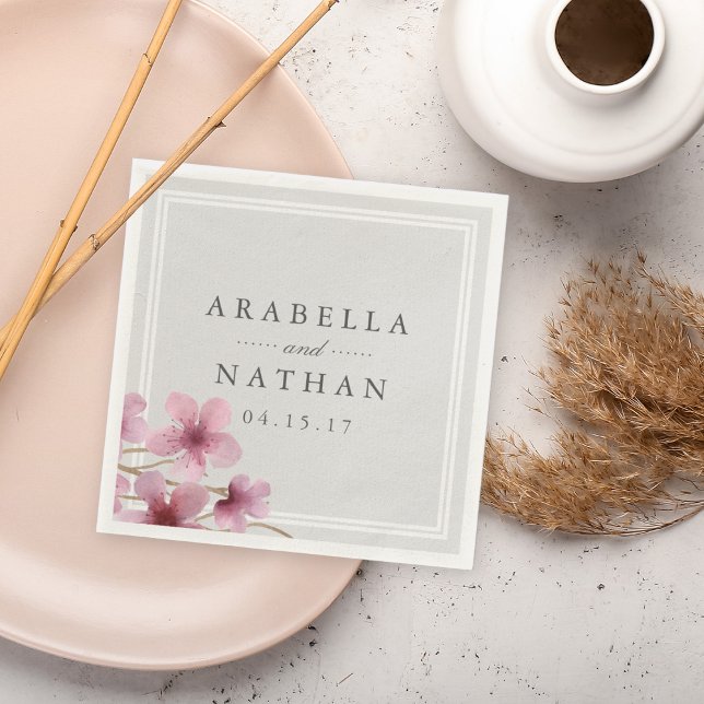 Watercolor Cherry Blossoms Wedding Paper Napkins (Creator Uploaded)