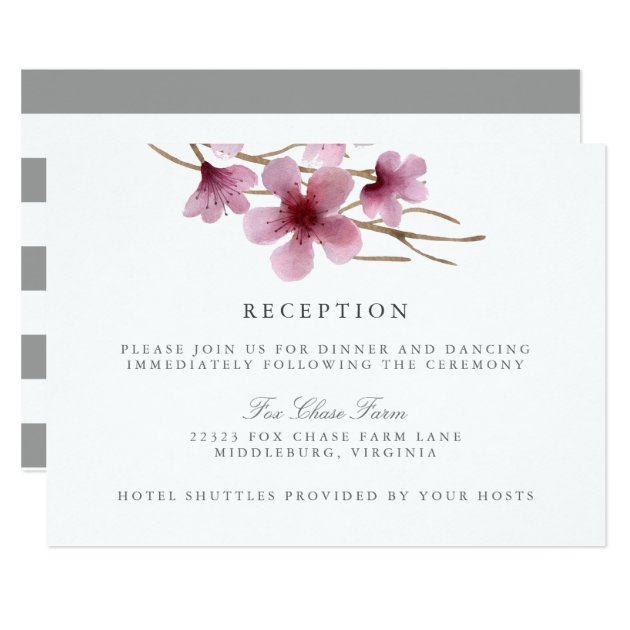 Watercolor Cherry Blossoms Wedding Reception Card