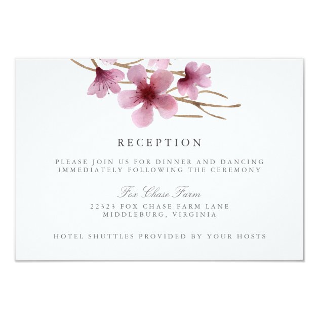 Watercolor Cherry Blossoms Wedding Reception Card