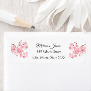 Watercolor Cherry blossoms Wedding Return address Label