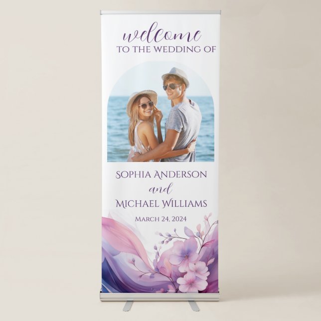 Watercolor Cherry Blossoms-Wedding Welcome Sign- Retractable Banner (Front)