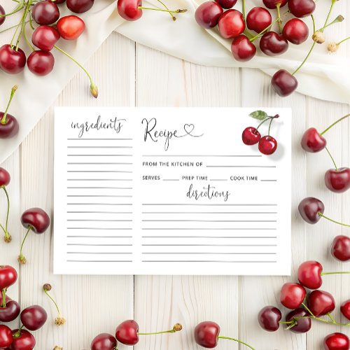 Watercolor Cherry Bridal Shower Recipe Card