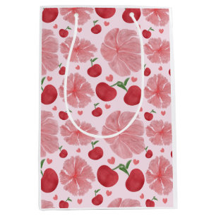 Watercolor Cherry Floral Pattern, Cute Cherries  Medium Gift Bag