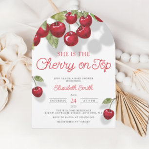 Watercolor Cherry On Top Baby Invitation