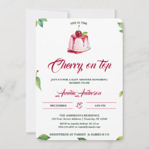 Watercolor Cherry on Top Pink Red Baby shower Invitation