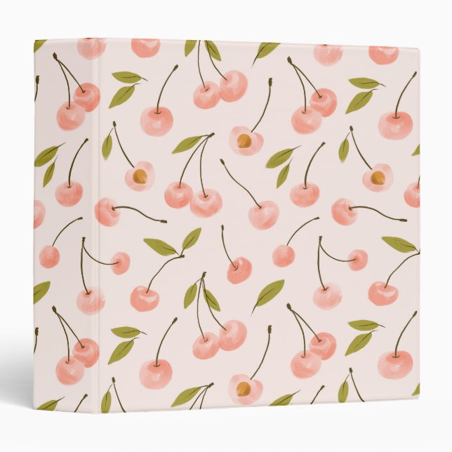 Watercolor Cherry Pattern 3 Ring Binder (Front/Spine)