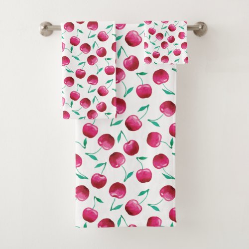 Watercolor Cherry Pattern Bath Towel Set