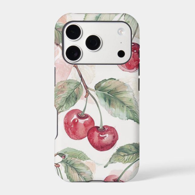 Watercolor Cherry Pattern – Botanical Fruit Art iPhone Case (Back)