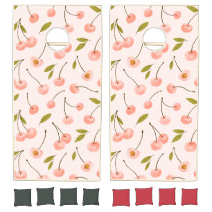 Watercolor Cherry Pattern Cornhole Set