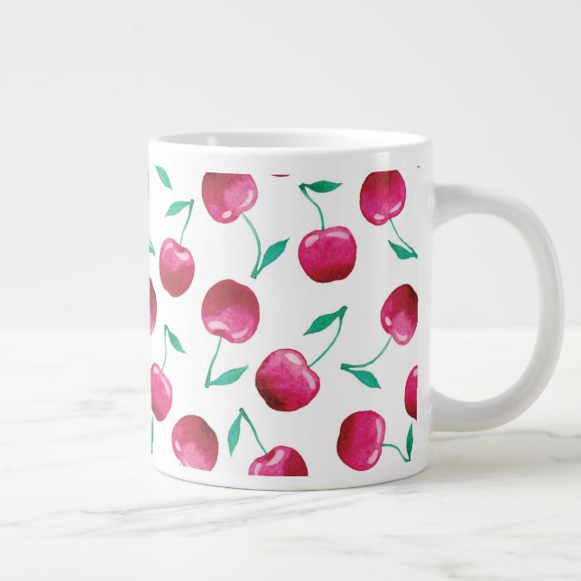 Watercolor Cherry Pattern Giant Coffee Mug (Right)