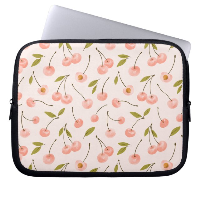 Watercolor Cherry Pattern Laptop Sleeve (Front)