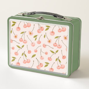 Watercolor Cherry Pattern Metal Lunch Box