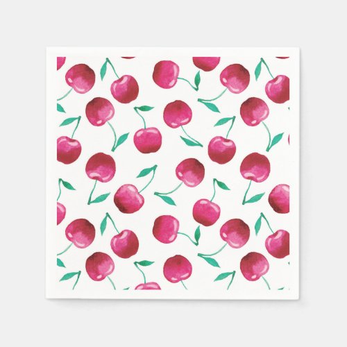 Watercolor Cherry Pattern Napkins