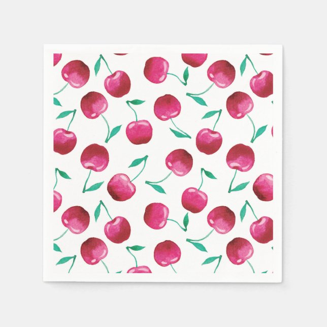 Watercolor Cherry Pattern Napkins (Front)