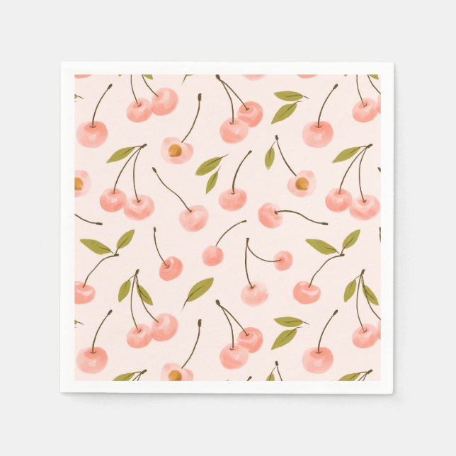 Watercolor Cherry Pattern Napkins (Front)