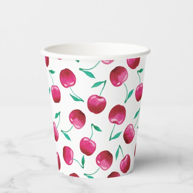 Watercolor Cherry Pattern Paper Cups (Front)