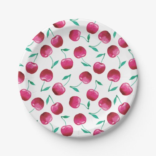 Watercolor Cherry Pattern Paper Plates