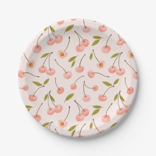 Watercolor Cherry Pattern Paper Plates