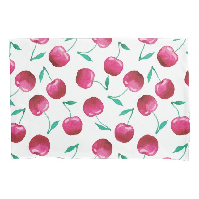 Watercolor Cherry Pattern Pillow Case (Front-Left)