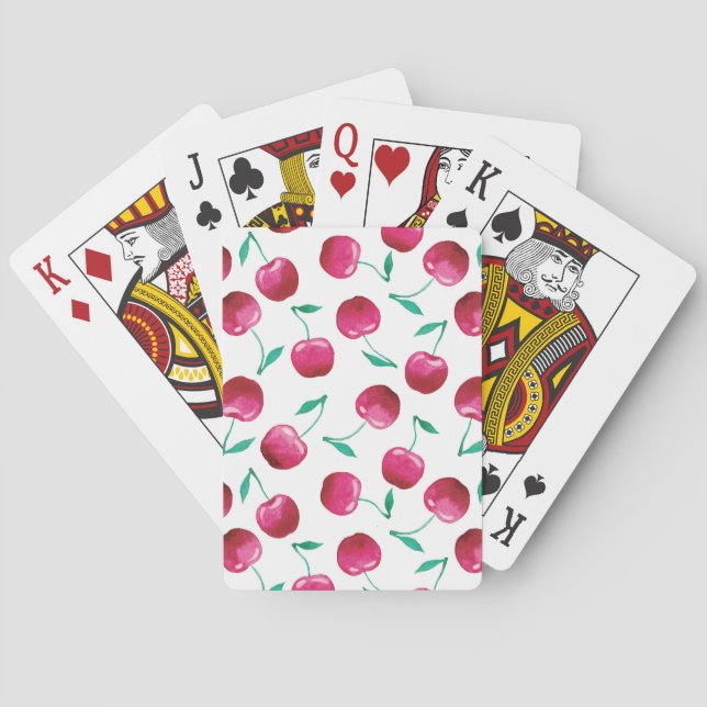 Watercolor Cherry Pattern Poker Cards (Back)