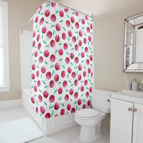 Watercolor Cherry Pattern Shower Curtain