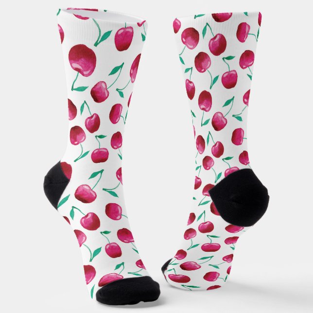 Watercolor Cherry Pattern Socks (Angled)