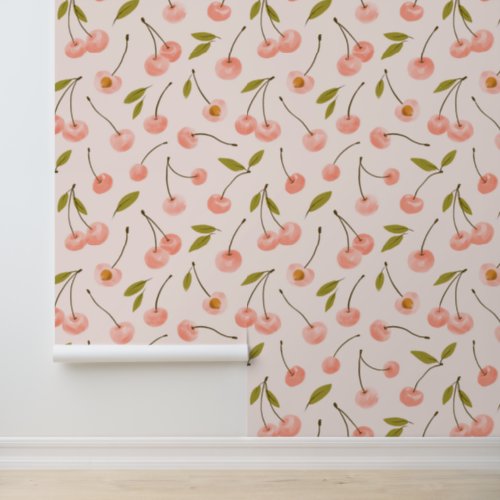 Watercolor Cherry Pattern Wallpaper