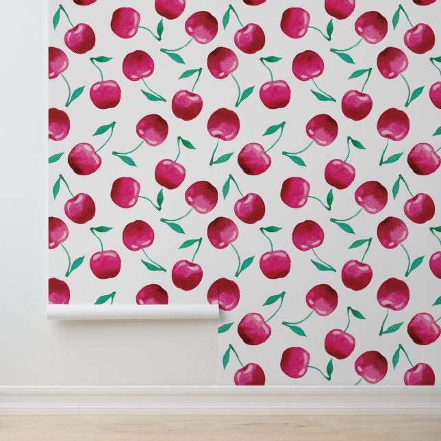 Watercolor Cherry Pattern Wallpaper (Application)
