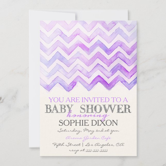 Watercolor Chevron Baby Shower Invitation (Front)
