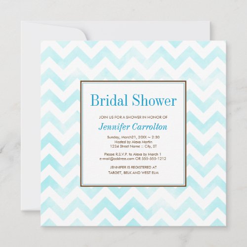 Watercolor Chevron Bridal Shower Invitation (blue)