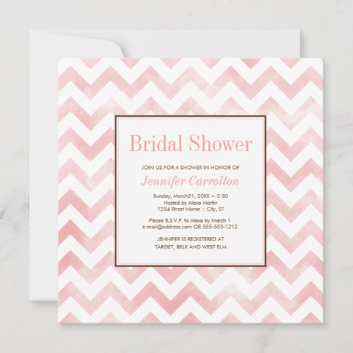 Watercolor Chevron Bridal Shower Invitation (pink)