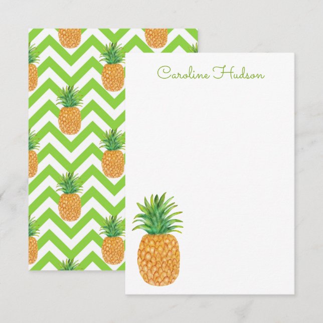 Watercolor Chevron Pineapple Thank You Card (Front/Back)