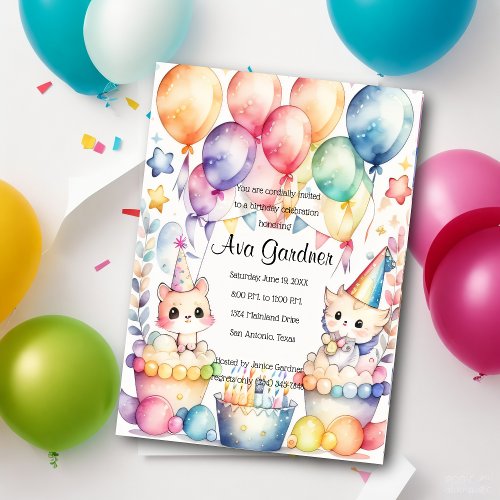 Watercolor Chibi Birthday Invitation