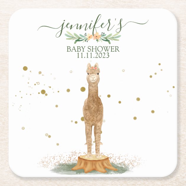 Watercolor Chic Alpaca Baby Square Paper Coaster