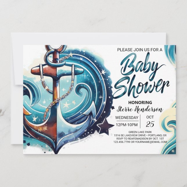 Watercolor Chic Anchor Baby Shower Invitation (Front)