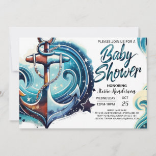 Watercolor Chic Anchor Baby Shower Invitation